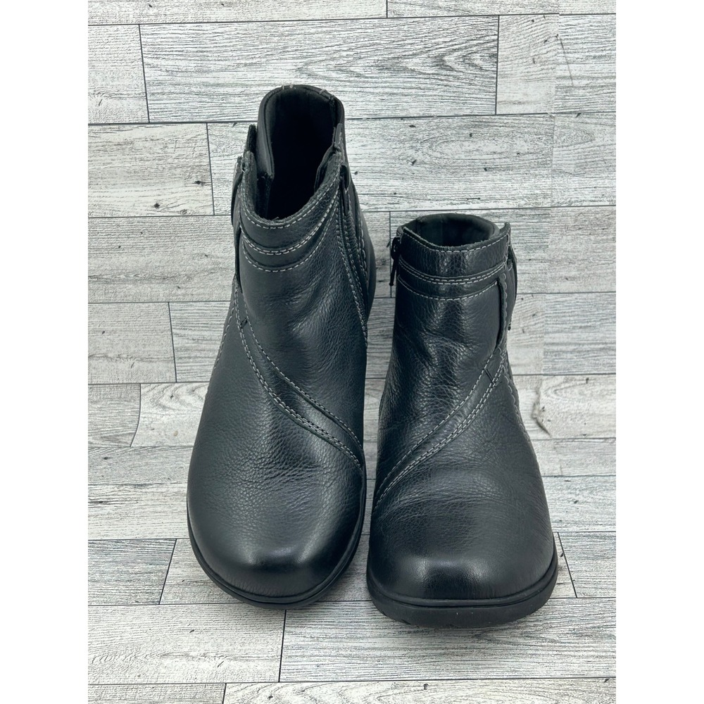 Clarks Collection Black Leather Ankle Boots Ultimate Comfort Side Zip Womens 6.5